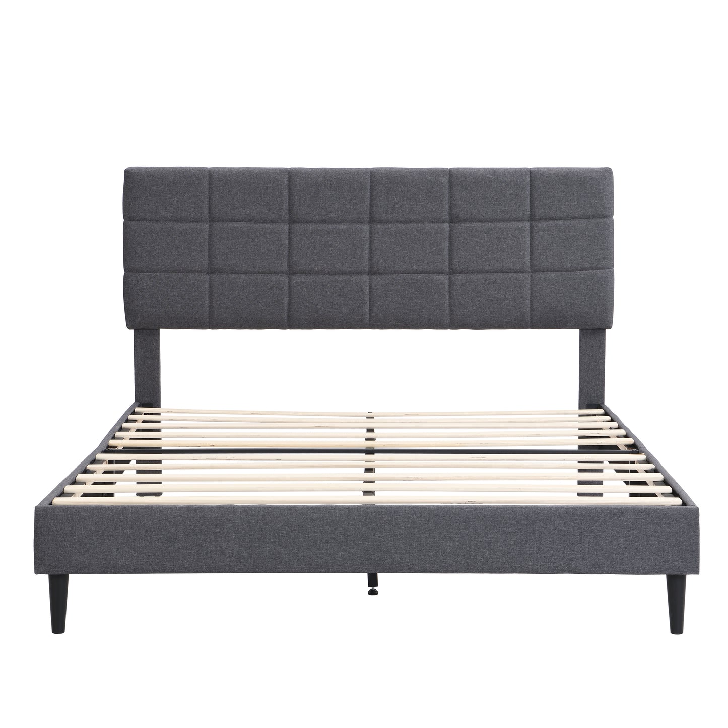 Queen Size Platform Bed Frame with Fabric Upholstered Headboard