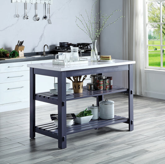 ACME Enapay Kitchen Island in Marble Top Top & Gray Finish