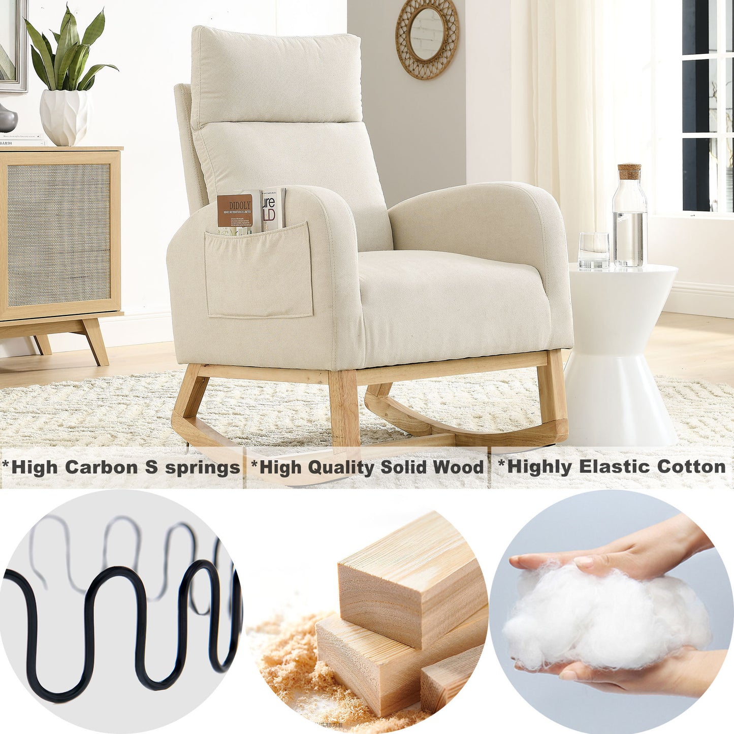 Welike 27.6"W Modern Accent High Backrest Rocking Chair