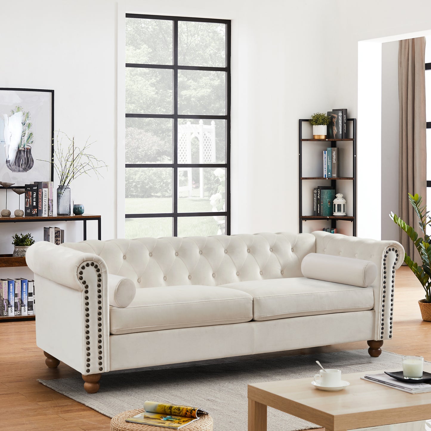 Traditional Living Room Upholstered Sofa , Large-White.