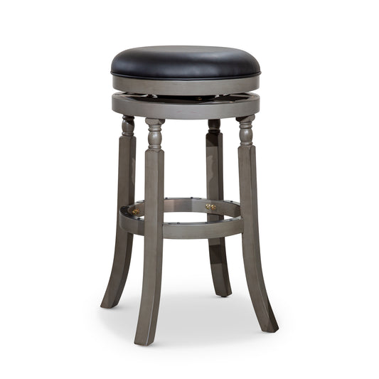 30" Bar Stool with Weathered Gray Finish and Black Leather Seat