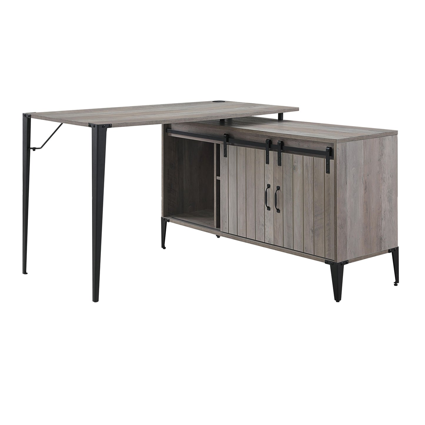 ACME Zakwani Writing Desk w/USB, Gray Oak & Black