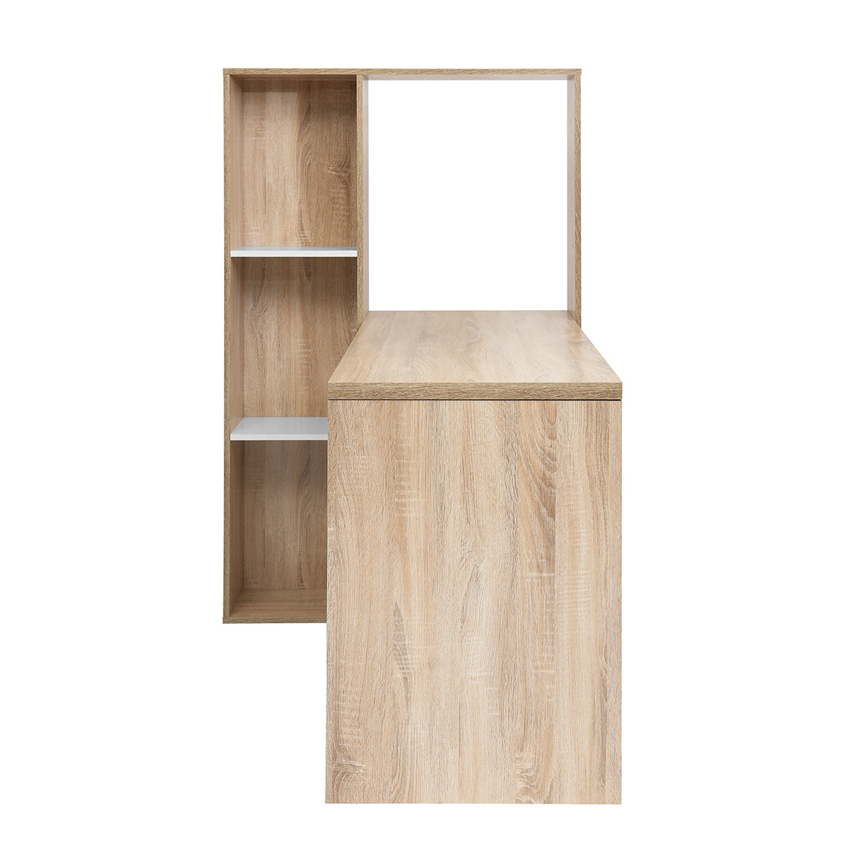 L-Shaped Desk with Shelves, Oak Finish