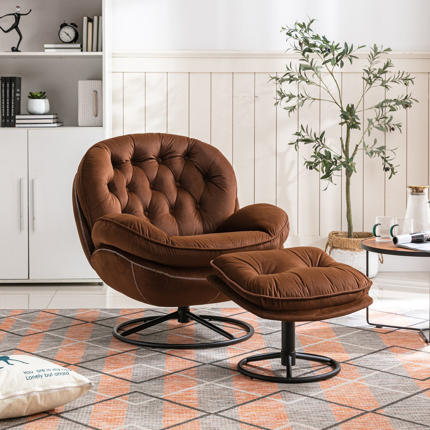 Accent Chair with Ottoman-BROWN