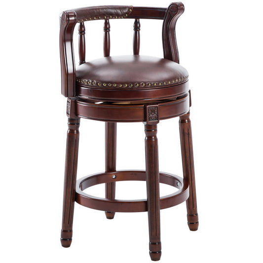 1pc Brown  26'' Cow Top Leather Wooden Bar Stool