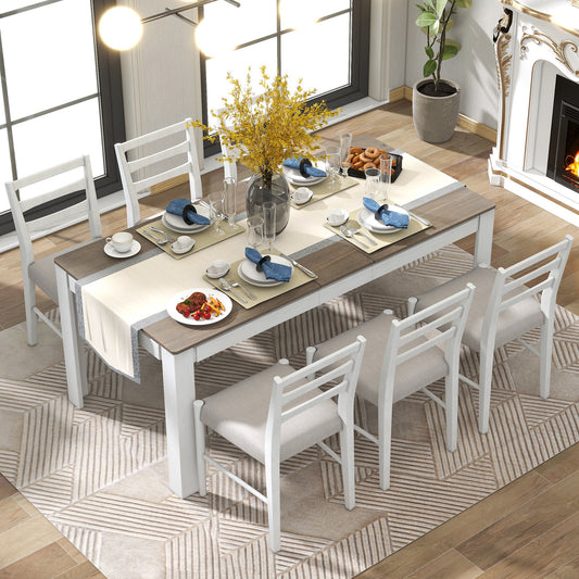 7-Piece Wooden Dining Table Set Mutifunctional Extendable Table