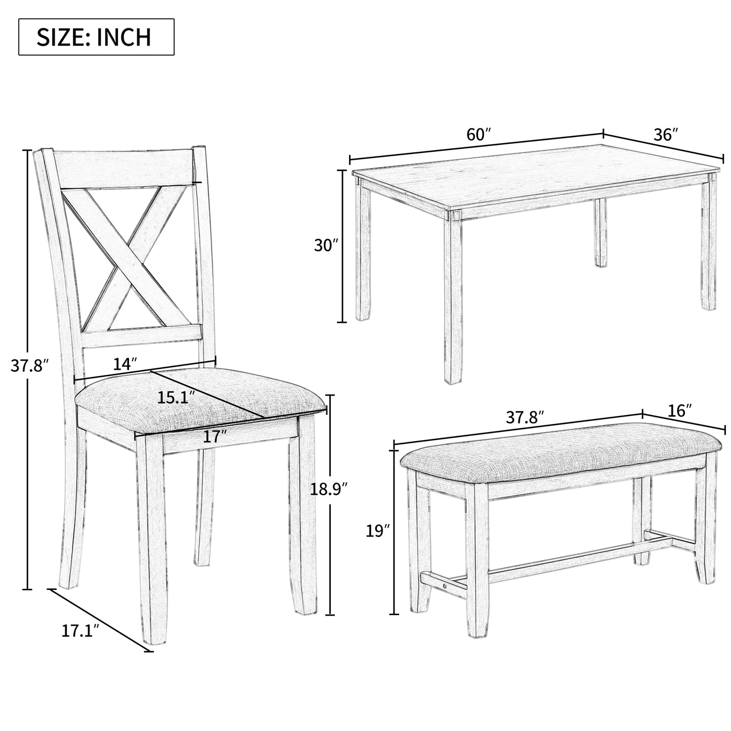 6-Piece Kitchen Dining Table Set Wooden Rectangular Dining Table