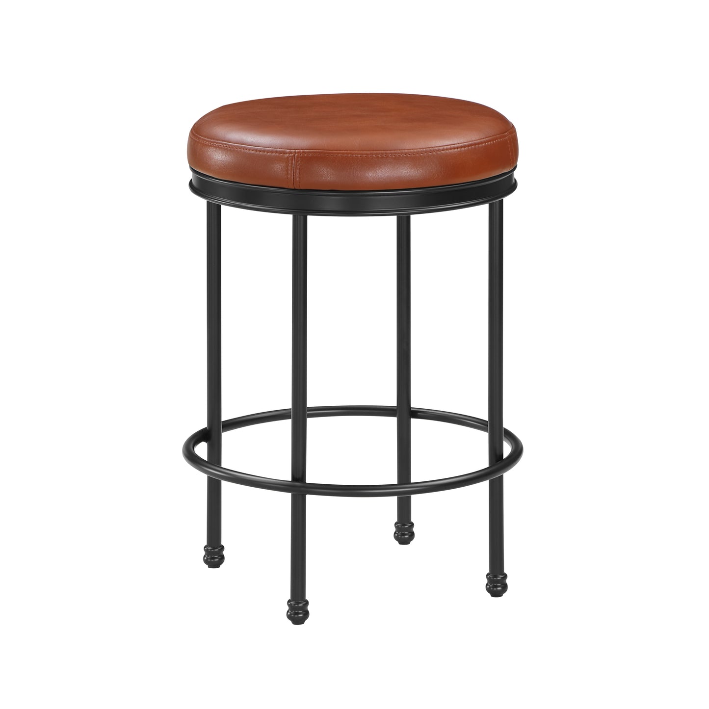 Michael Caramel Faux Leather and Metal Backless Counter Height Stool