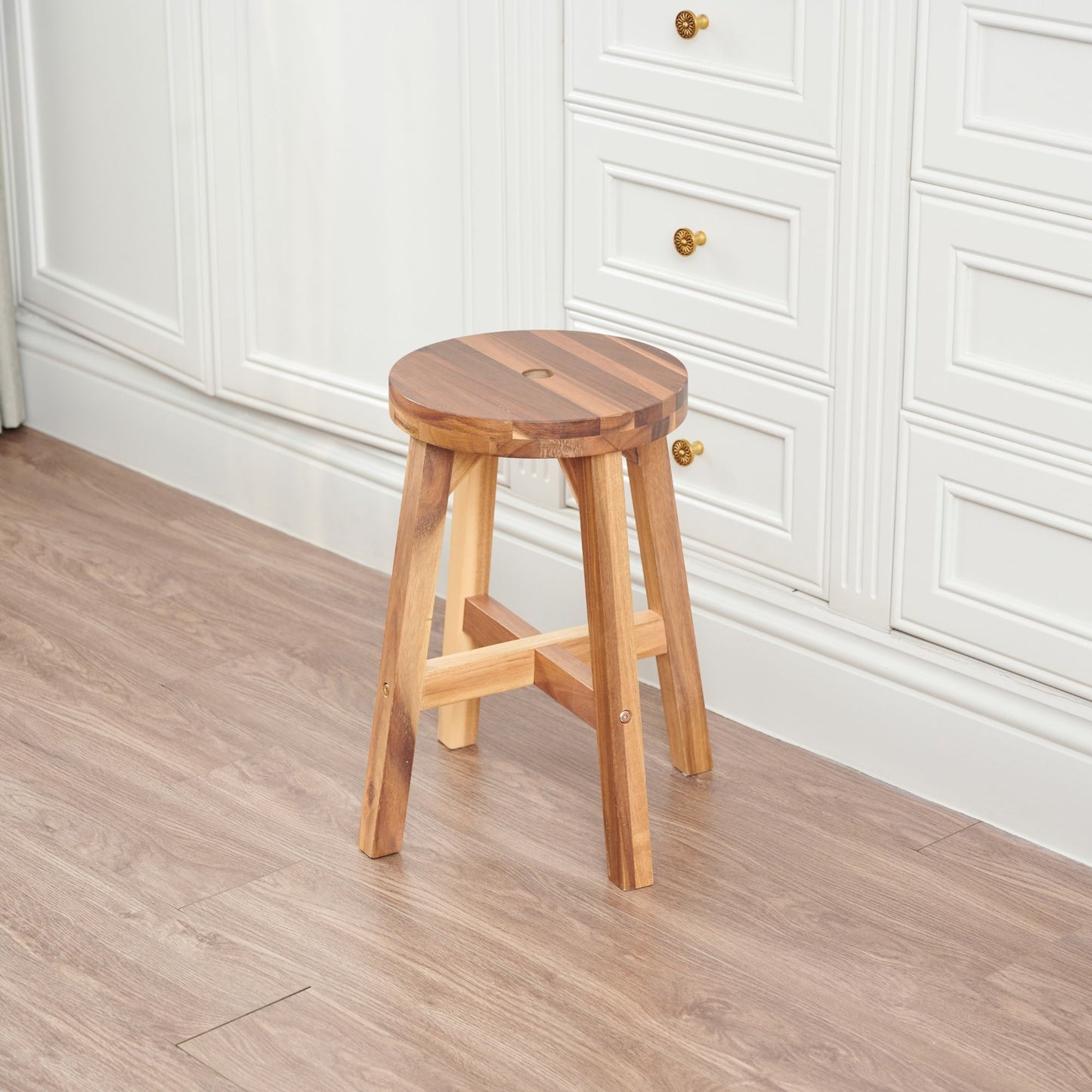 Acacia Wood Stool Round Top Chairs