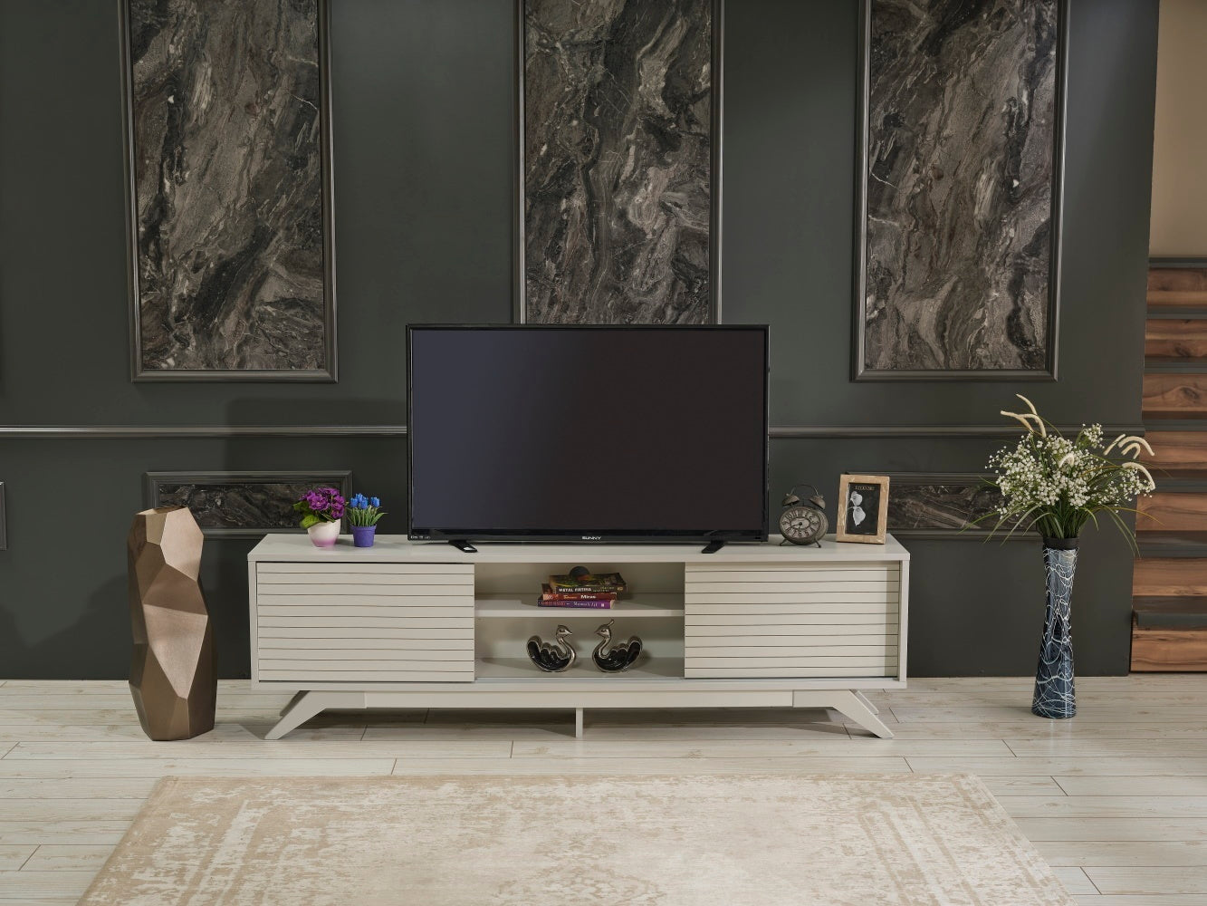 Luxia Mid Century Modern Tv Stand- Grey