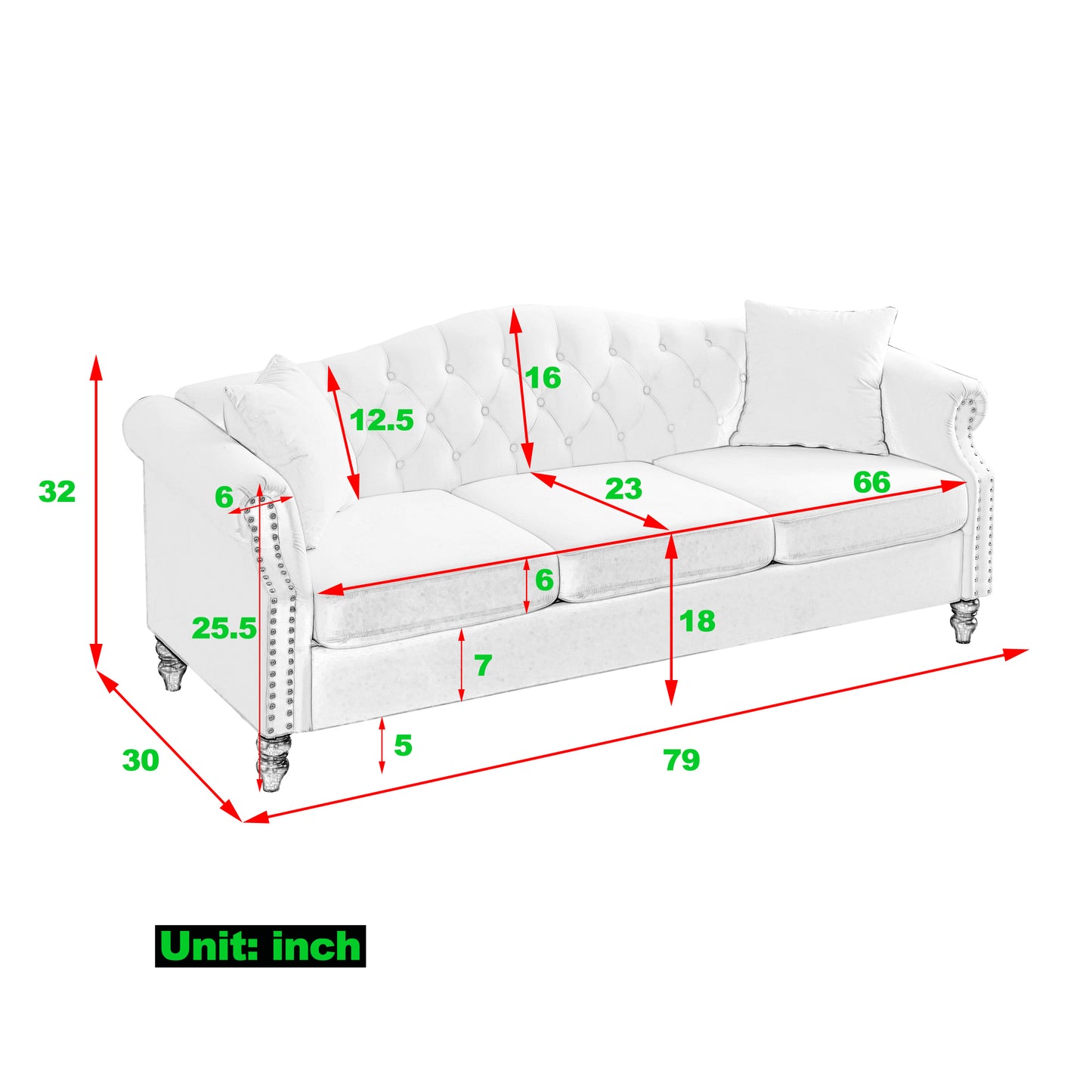 79" Chesterfield Sofa Grey