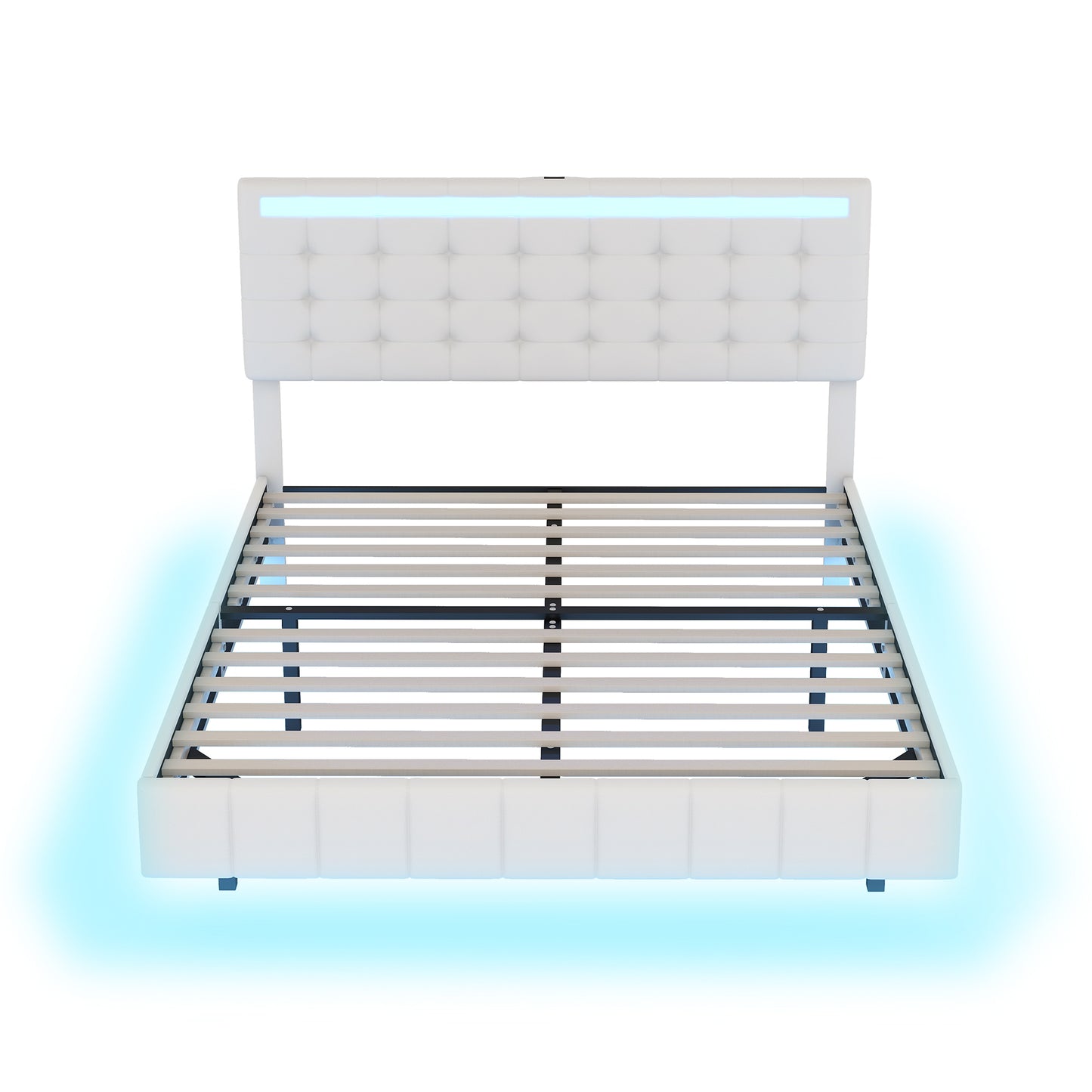 Queen Size Floating Bed Frame with LED Lights and USB Charging