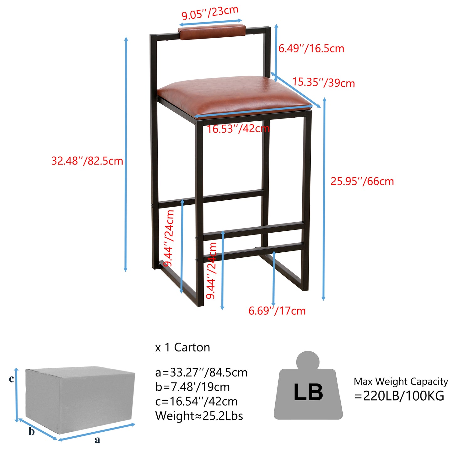 Modern Set of 2 Counter Height Bar Stools -Brown