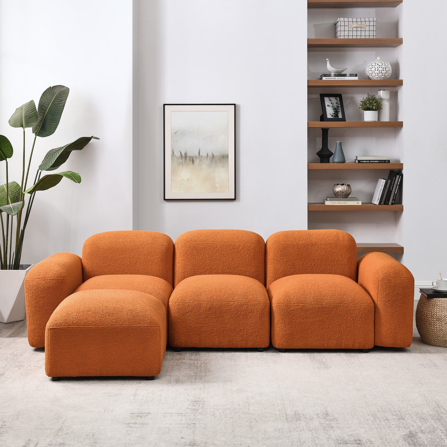 L-Shape Modular Sectional Sofa, Orange.