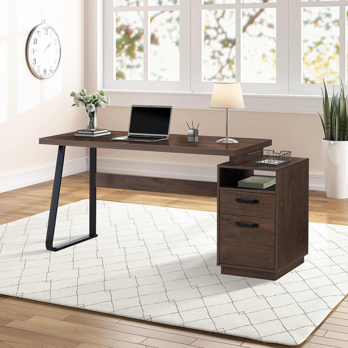Home Office Computer Desk with Drawers, 65in