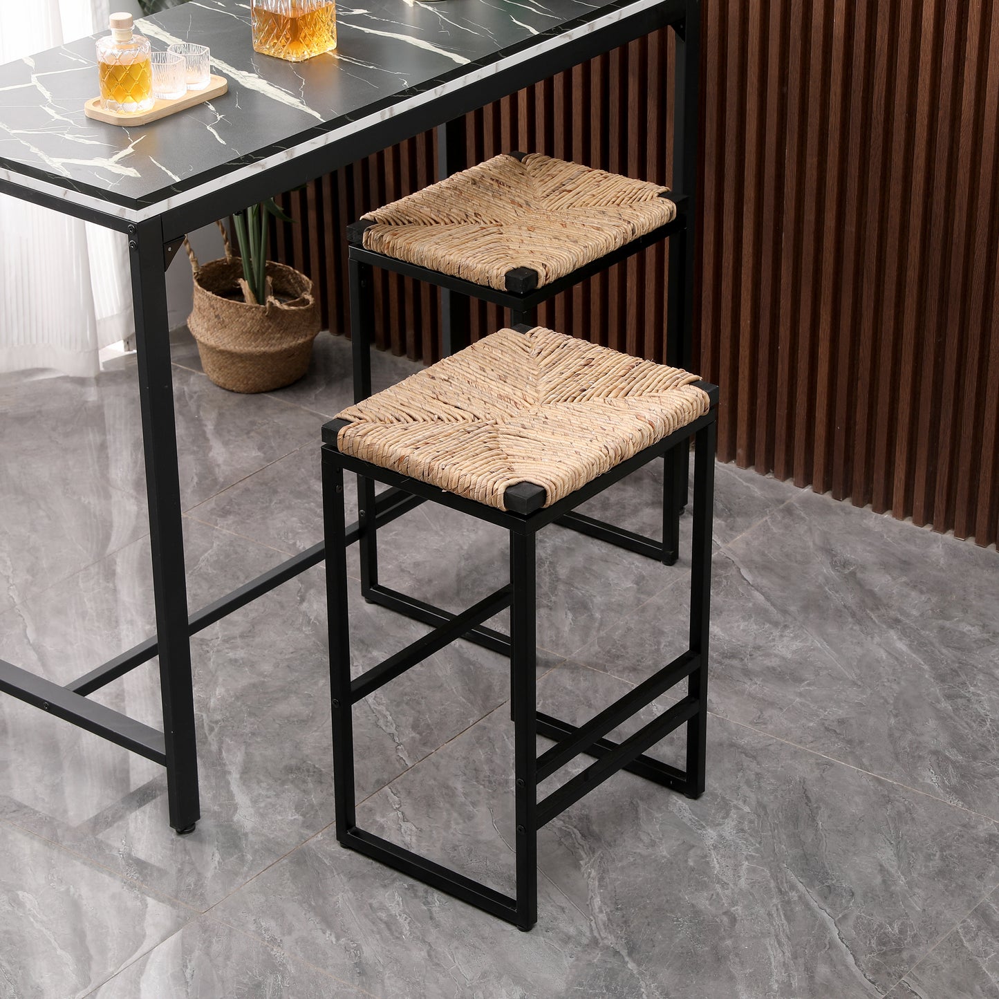 Water Hyacinth Woven Bar Stool Set of 2