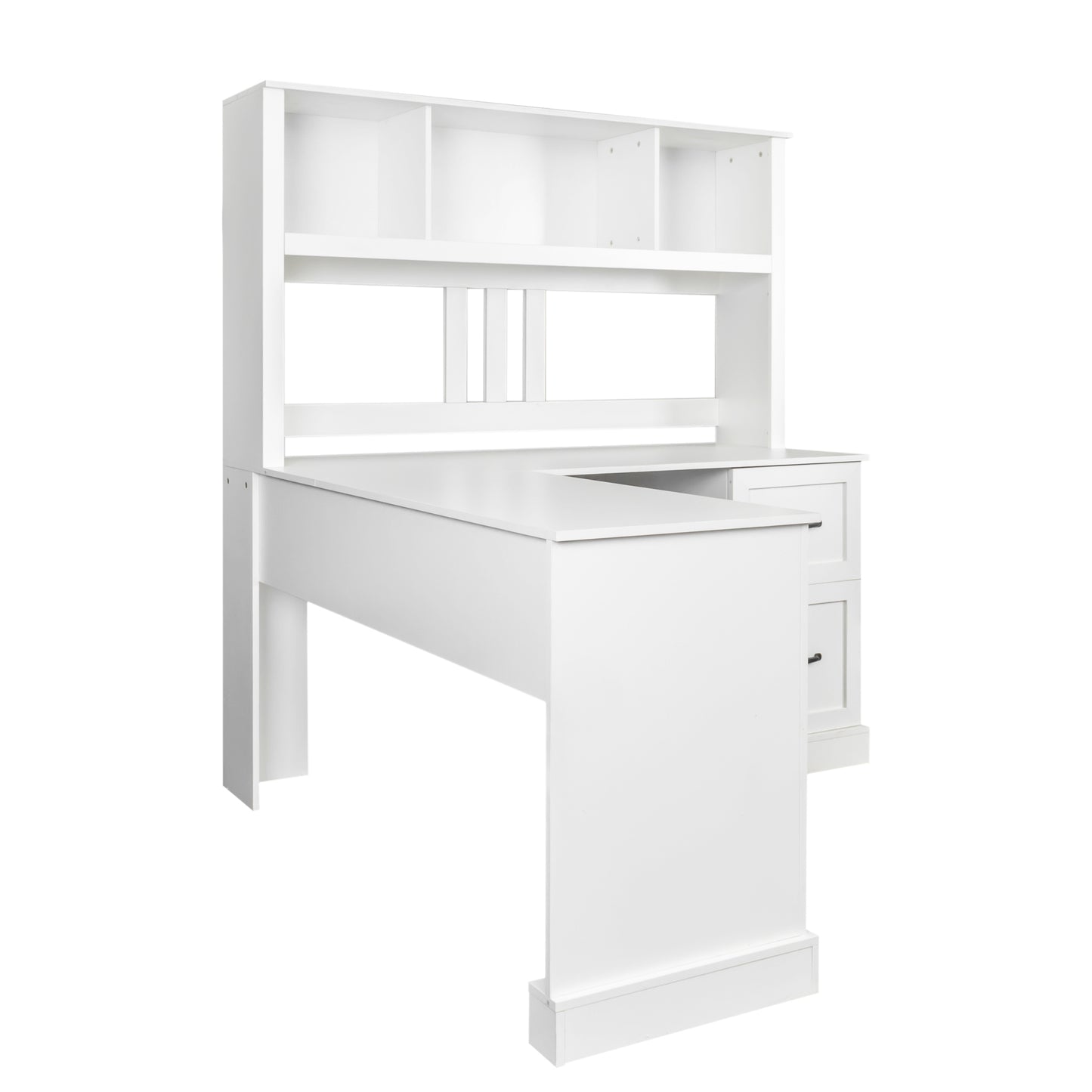 Home Office Computer Desk with Hutch, Antiqued White Finish
