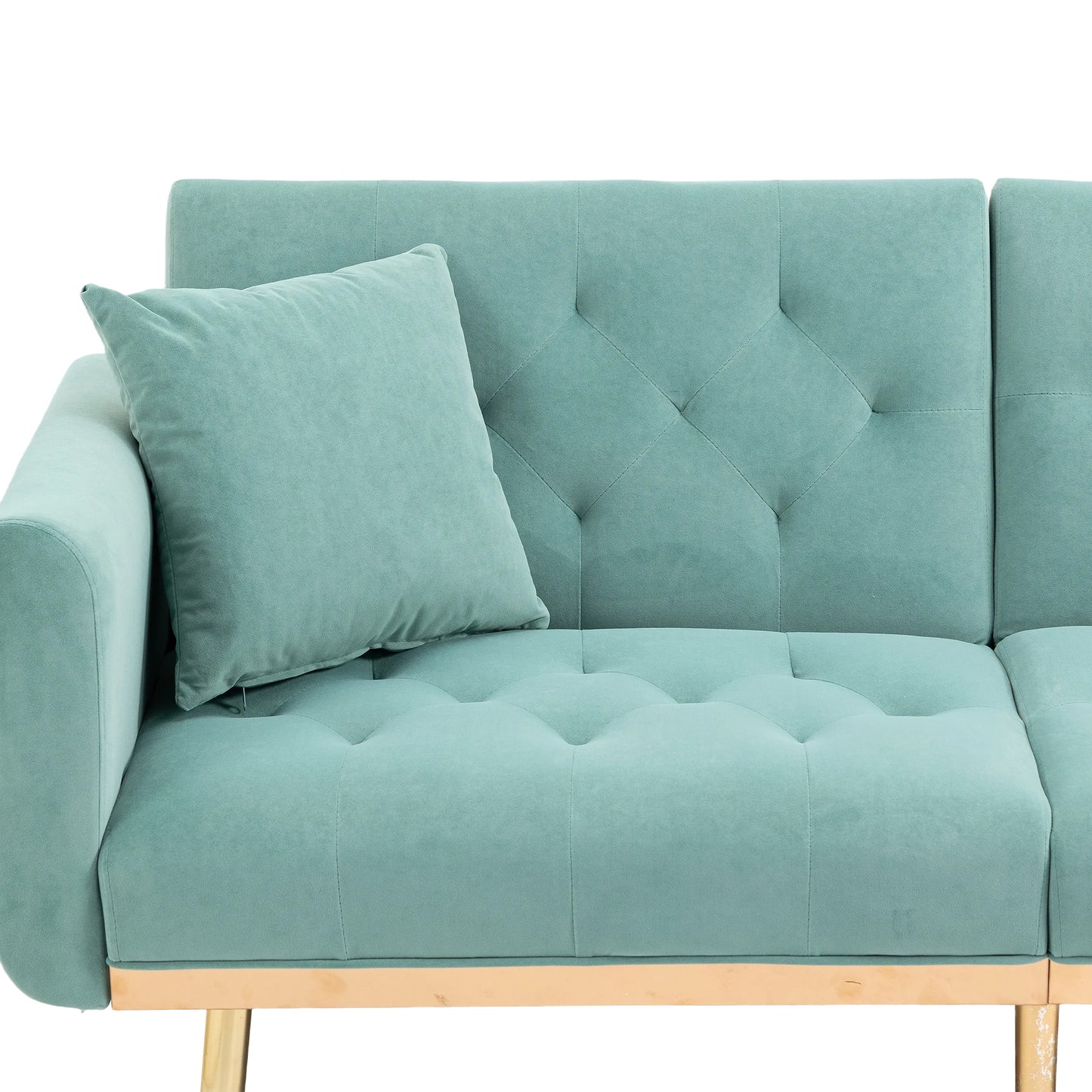 Velvet Accent Sofa with Gold Legs, Light Teal