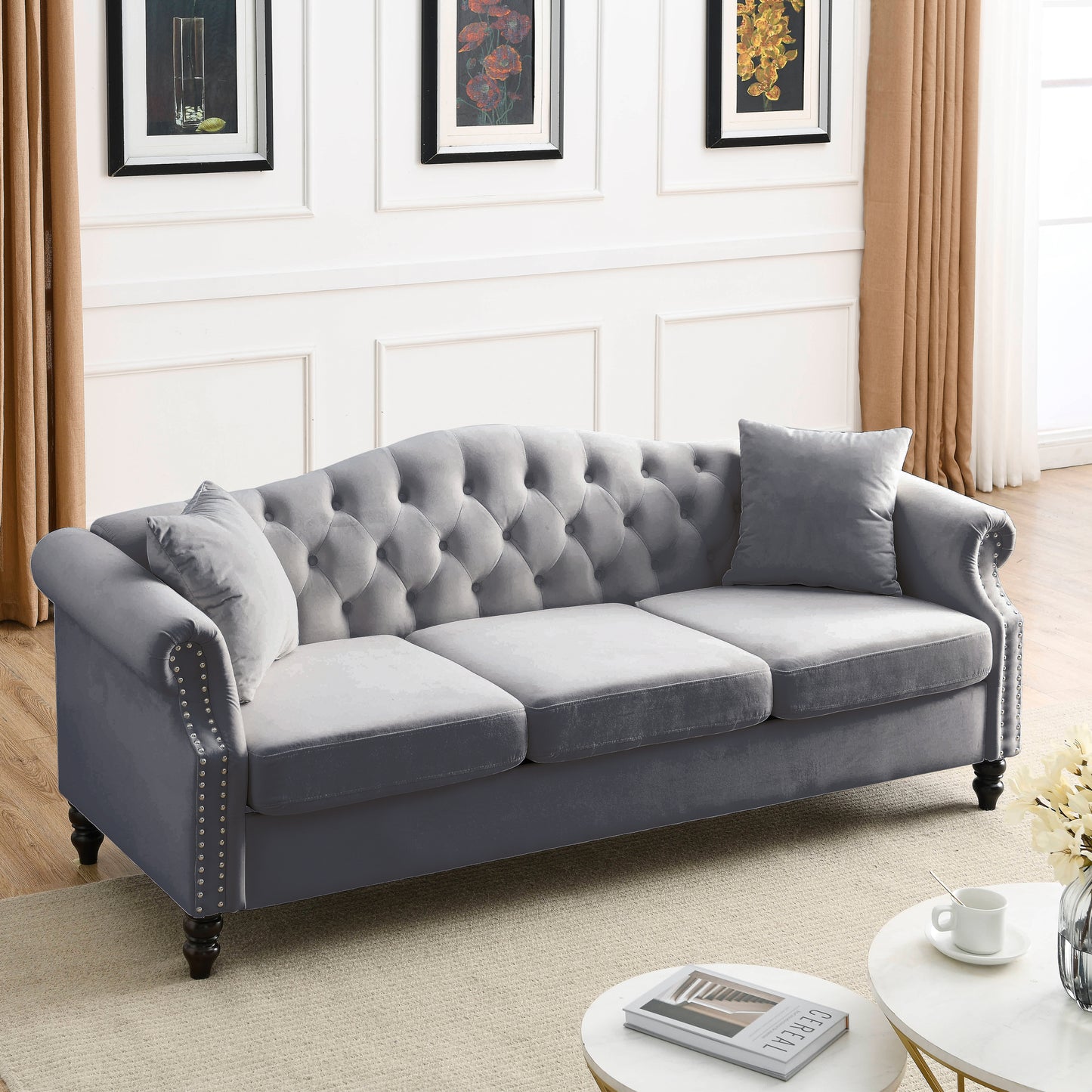 79" Chesterfield Sofa Grey