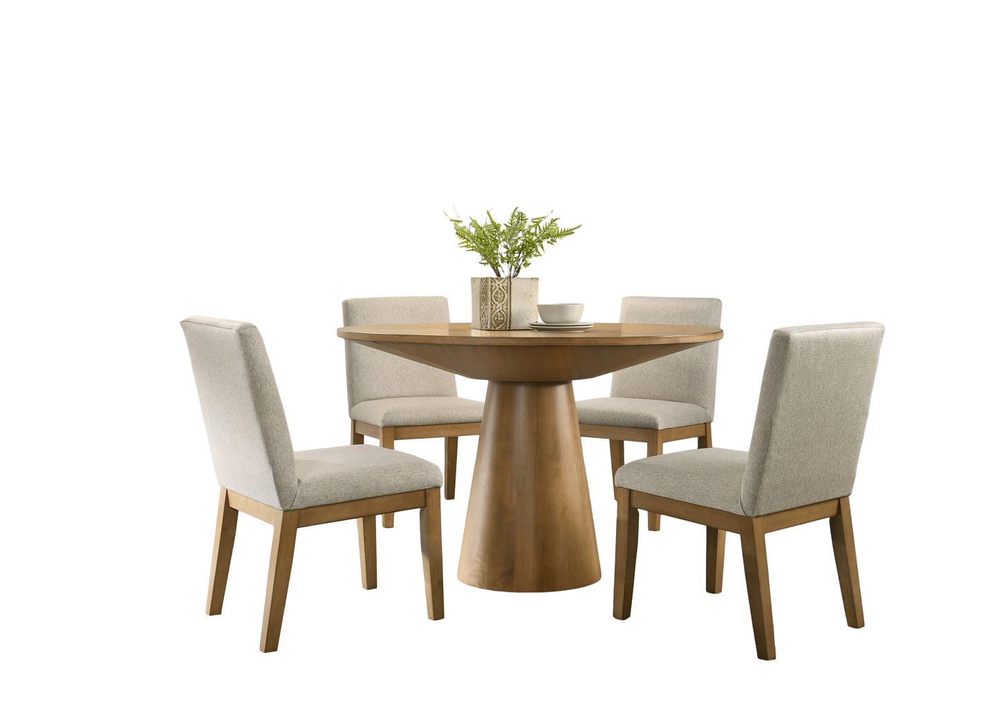 Jasper Driftwood Finish 5 Piece 47" Wide Contemporary Round Dining Table Set with Beige Fabric Chairs