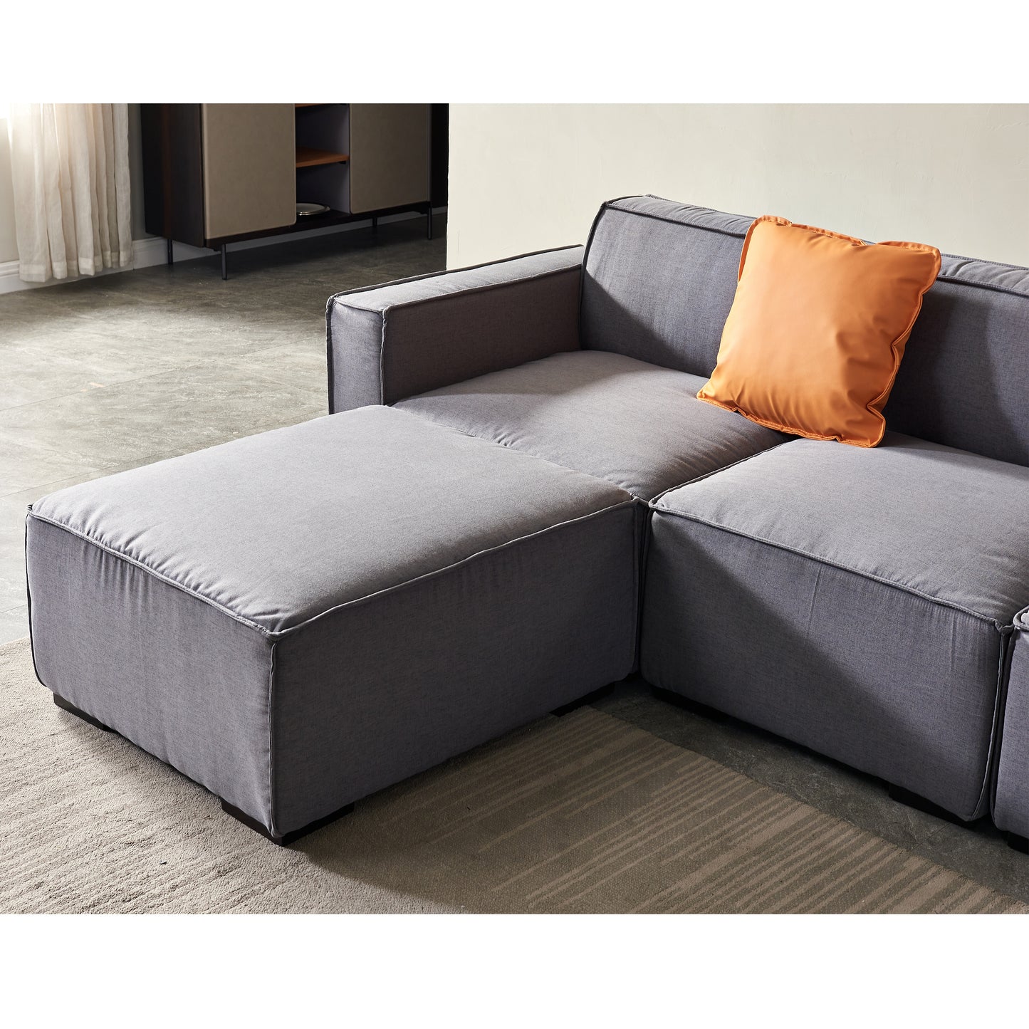 Kently Modular Sofa L Shape with Convertible Ottoman Chaise(Grey)