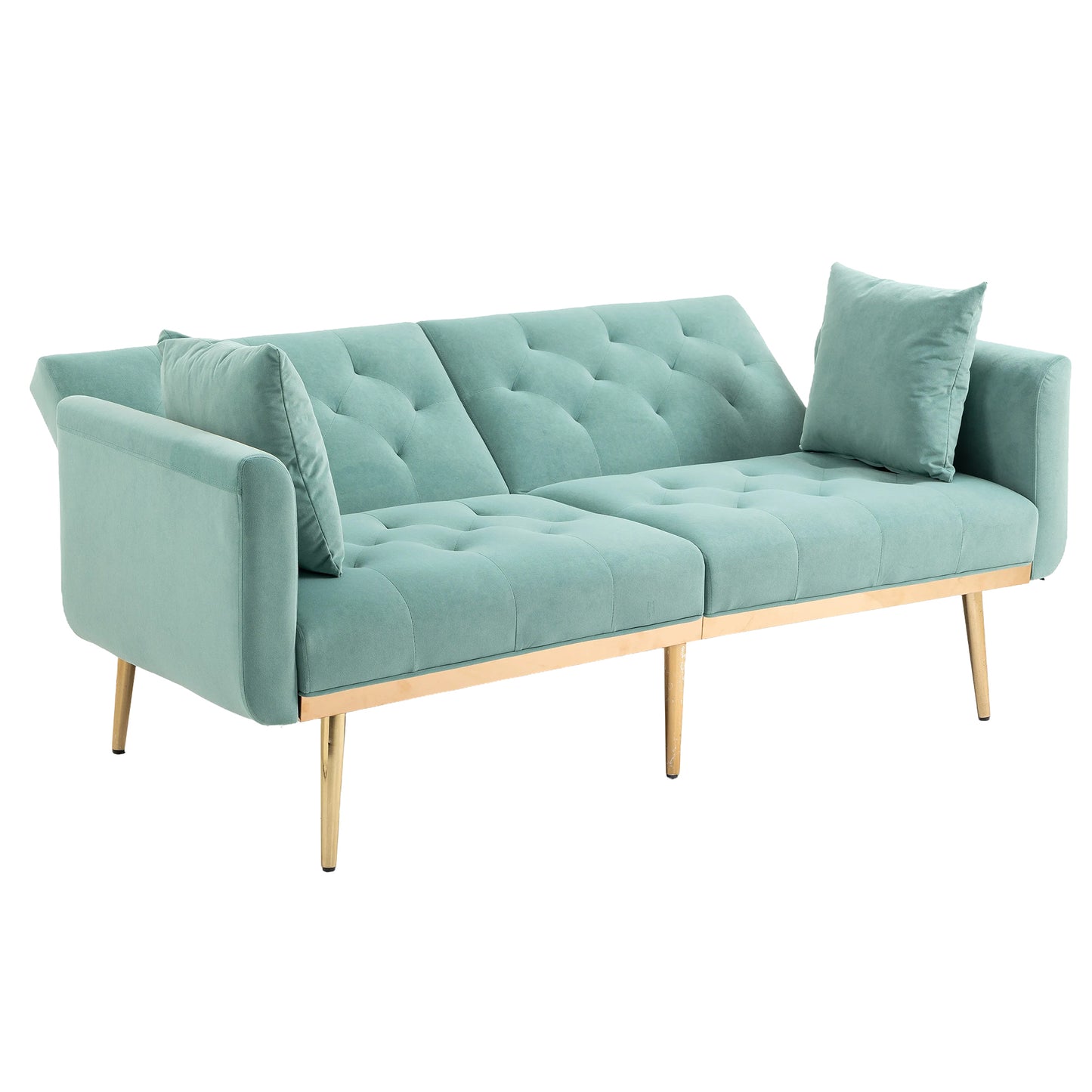 Velvet Accent Sofa with Gold Legs, Light Teal