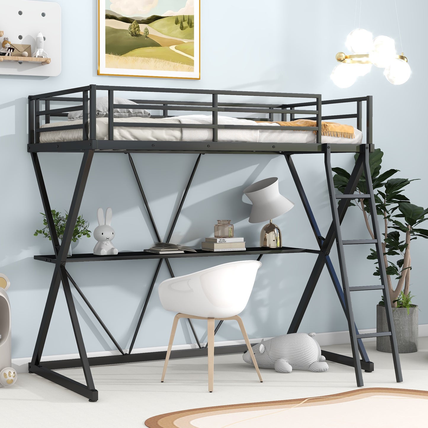 Twin Size Loft Bed with Desk