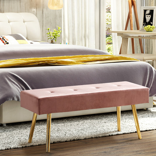 Tilley Long Bench -Pink Tufted Velvet With Gold Legs