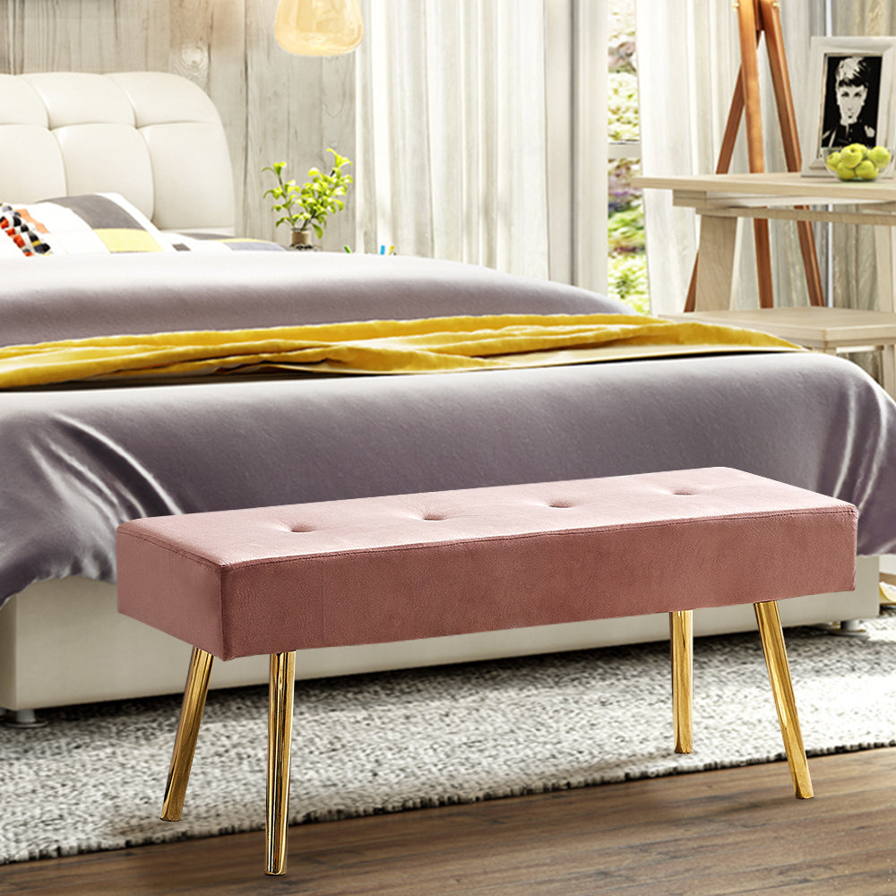 Tilley Long Bench -Pink Tufted Velvet With Gold Legs