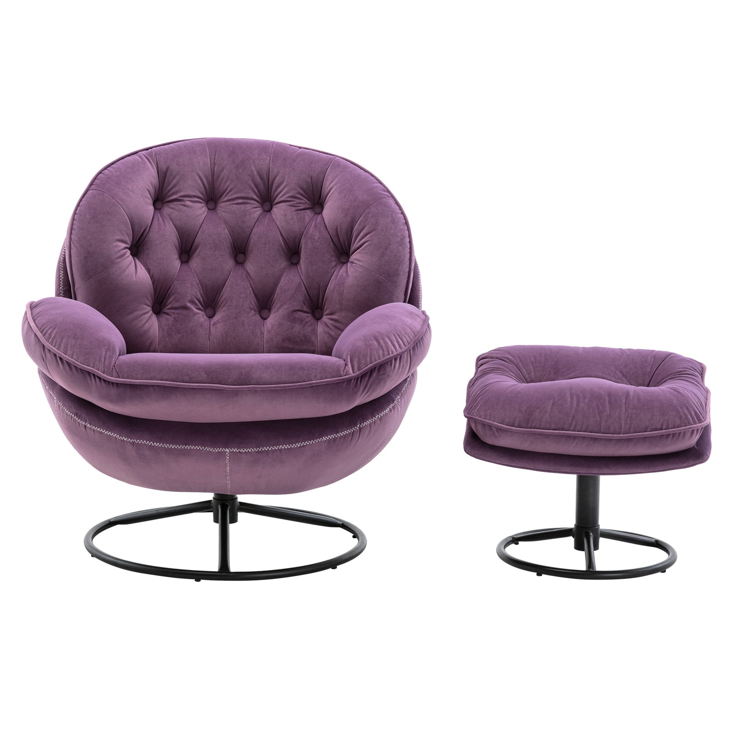 Velvet Swivel Accent Chair with Ottoman, Purple