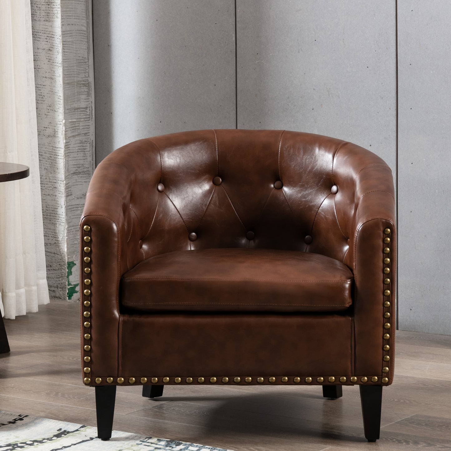 Leather Tufted Barrel Chair