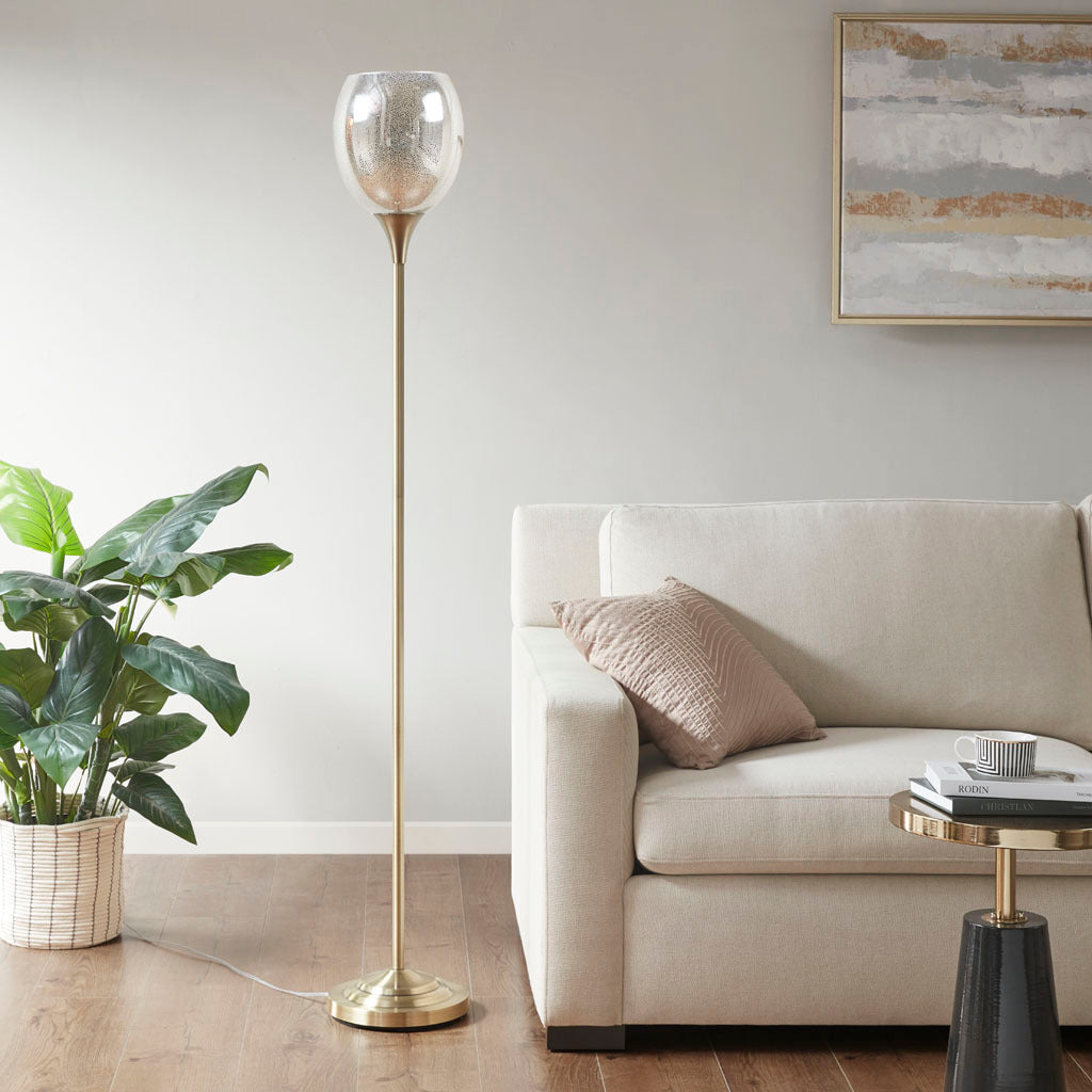 Bellow Uplight Floor Lamp with Mercury Glass Shade