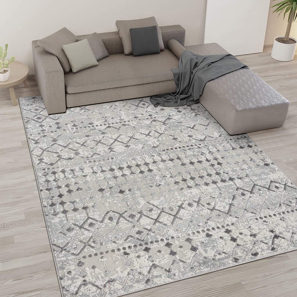 Moroccan Woven Area Rug, Light Gray