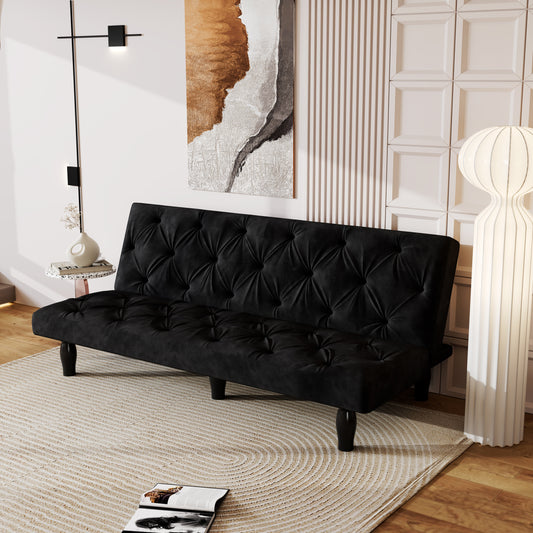 66" Black Velvet Convertible Sofa Bed