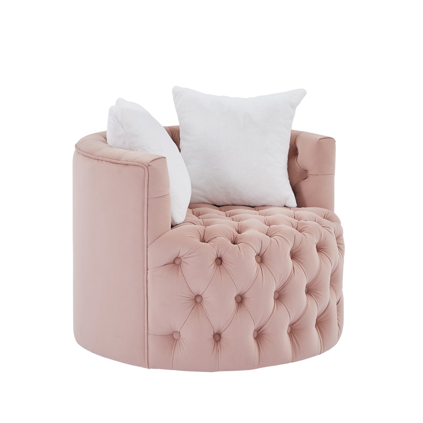 Ceianna Upholstered Swivel Barrel Chair-Pink/White