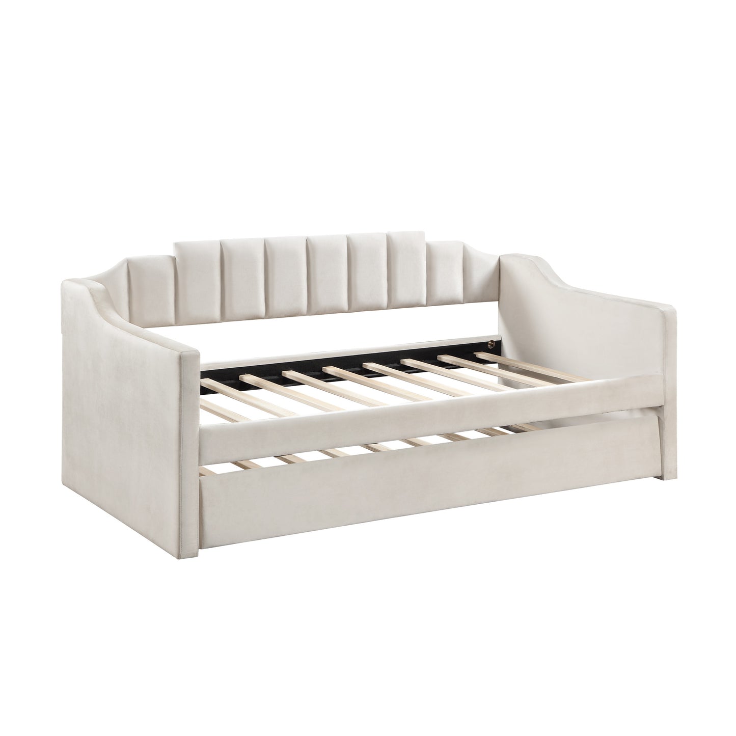 Velvet Daybed with Trundle Upholstered Tufted Sofa Bed,  both Twin Size, Beige