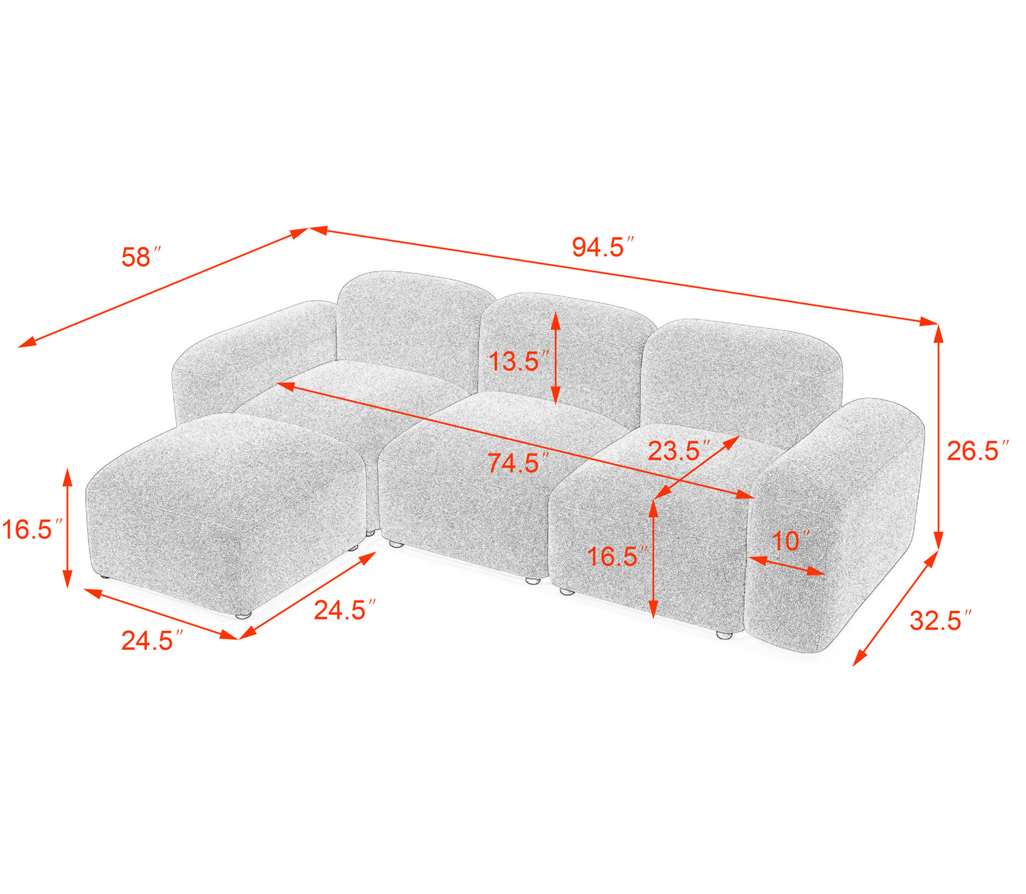 L-Shape Modular Sectional Sofa, Orange.