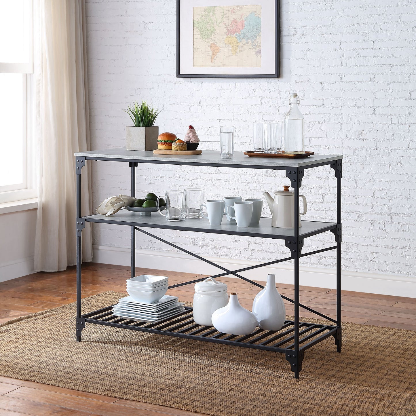 ACME Jakob Kitchen Island Black & Concrete Finish