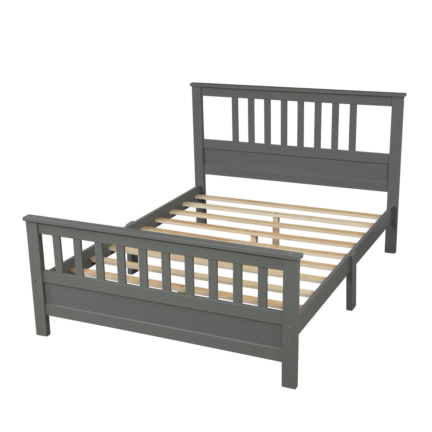 Gray Wood Platform Bed with Headboard and Footboard, Full