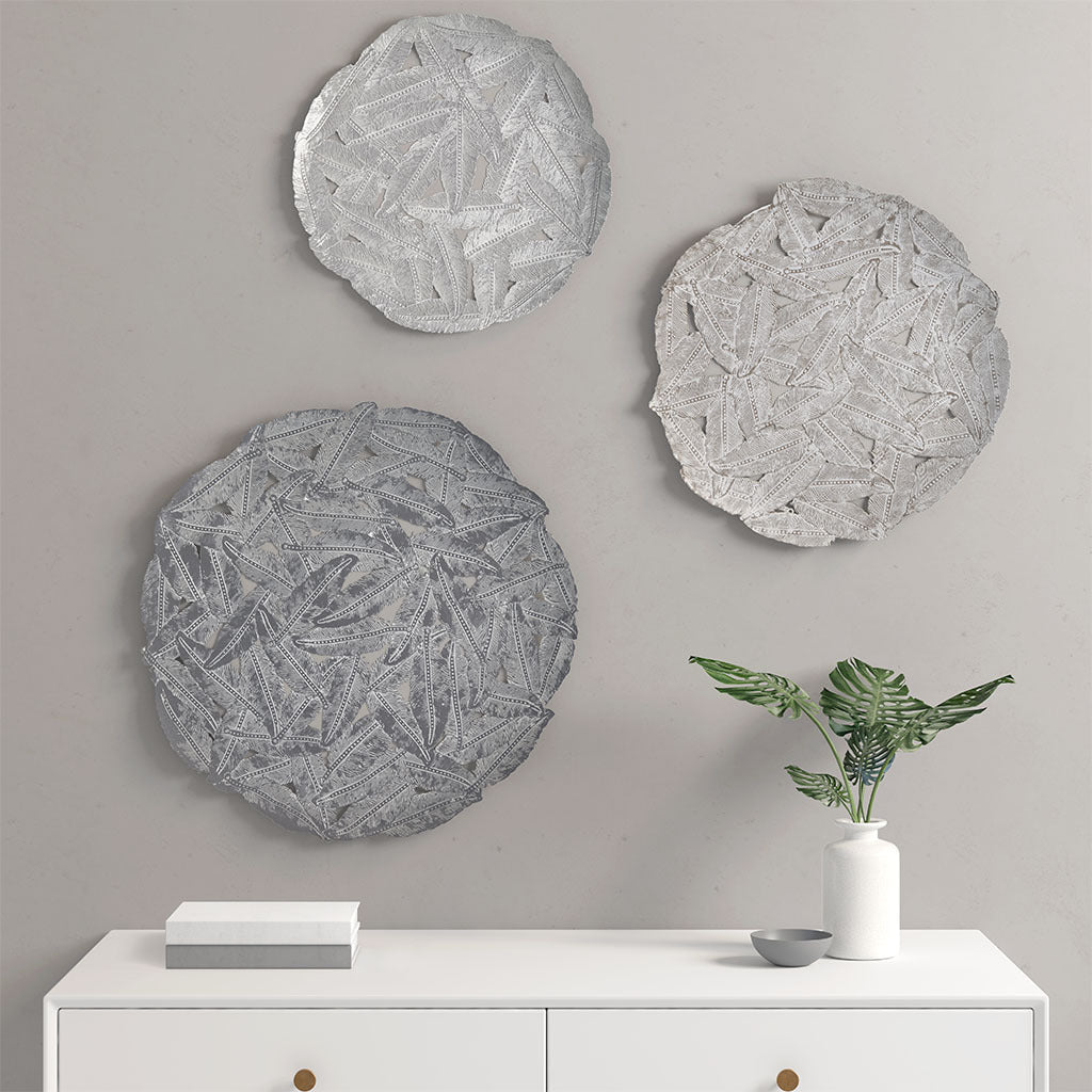 Rossi Textured Feather 3-piece Metal Disc Wall Decor Set