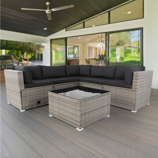 6pcs Rattan Sectional Outdoor Furniture Cushioned  Sofa Set