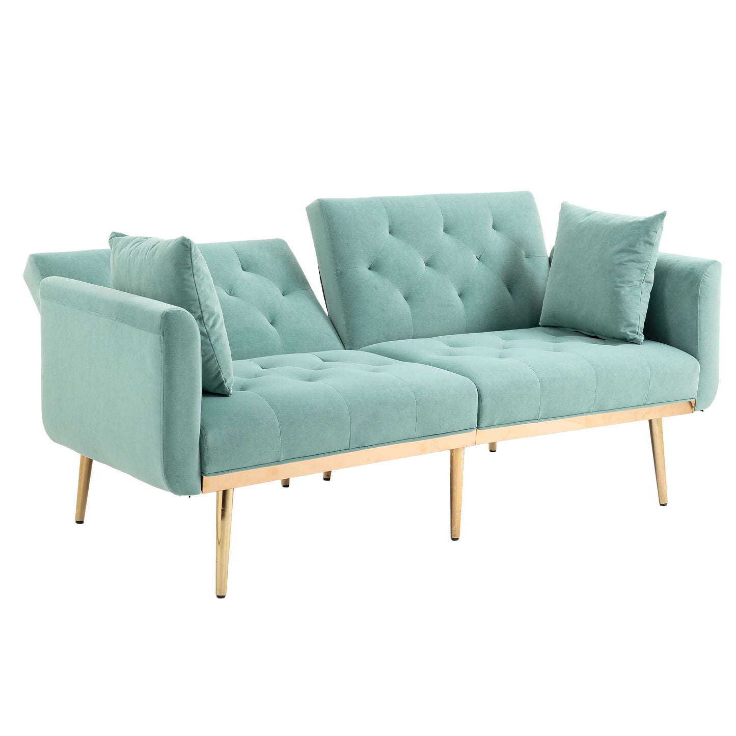 Velvet Accent Sofa with Gold Legs, Light Teal