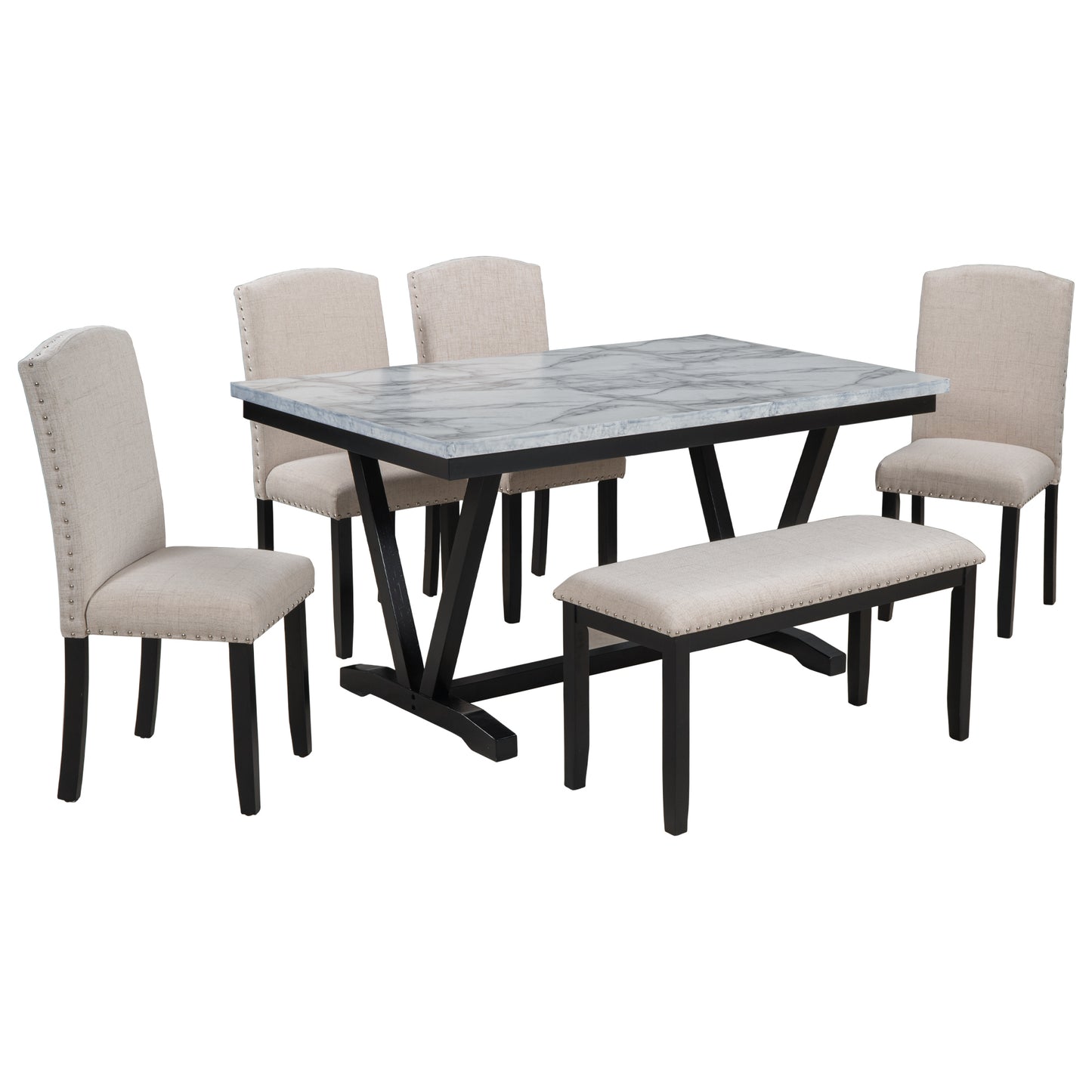 Necie Style 6-piece Dining Table with 4 Chairs & 1 Bench