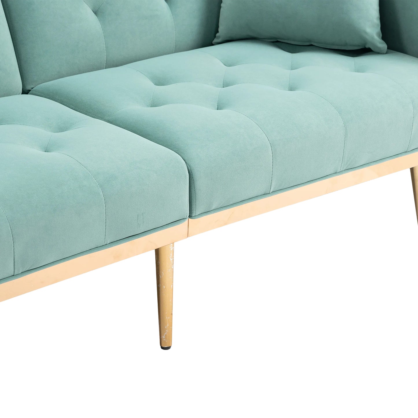 Velvet Accent Sofa with Gold Legs, Light Teal