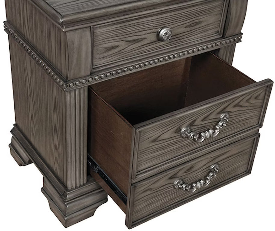 Gray Color Nightstand Bedroom 1pc Nightstand Solid wood Satin Knickel Knobs and Pulls