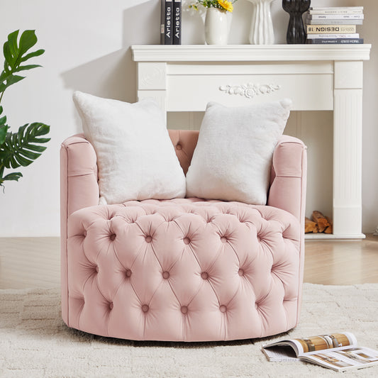 Ceianna Upholstered Swivel Barrel Chair-Pink/White