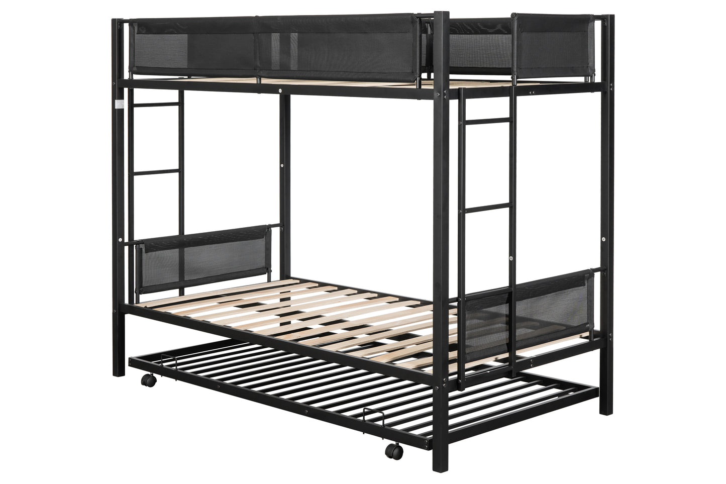 Metal Twin Over Twin Bunk Bed with Trundle Sturdy Metal Frame