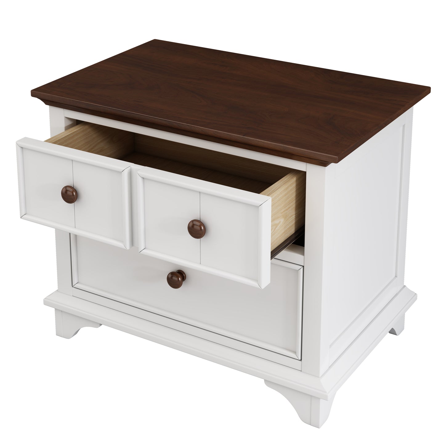 Wooden Captain Two-Drawer Nightstand Kids Night Stand  End Side Table for Bedroom, Living Room, Kids' Room, White+Walnut