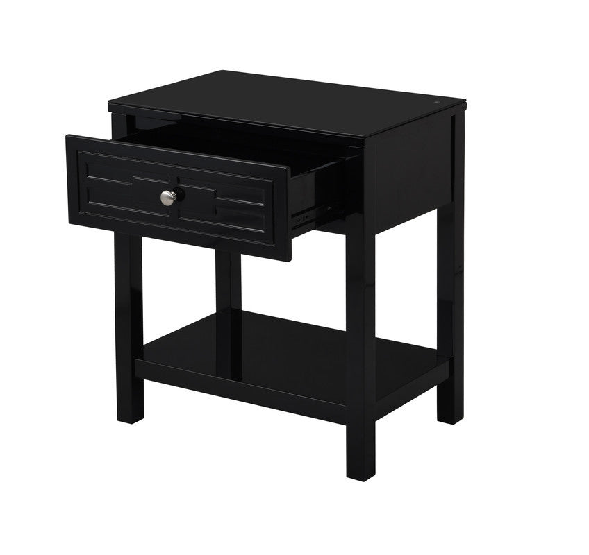 Dylan Black Wooden Nightstand / End Table with Glass Top and Drawer