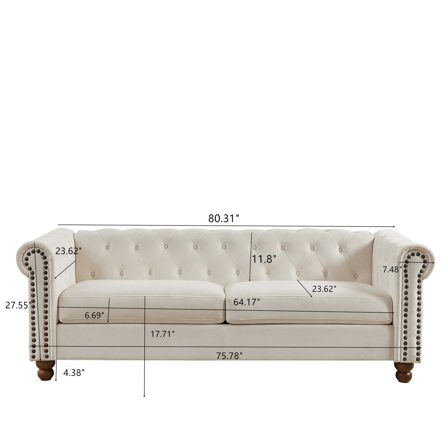 Traditional Living Room Upholstered Sofa , Large-White.